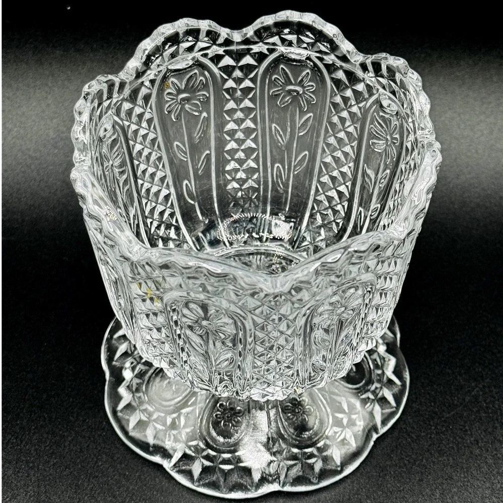 Vintage Avon Fostoria Daisy Diamond Point Footed Candy Dish Vase Candle Holder